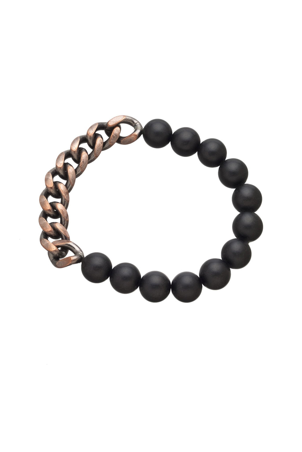 Onyx & Curb Chain Bead Stretch Bracelet - eklexic