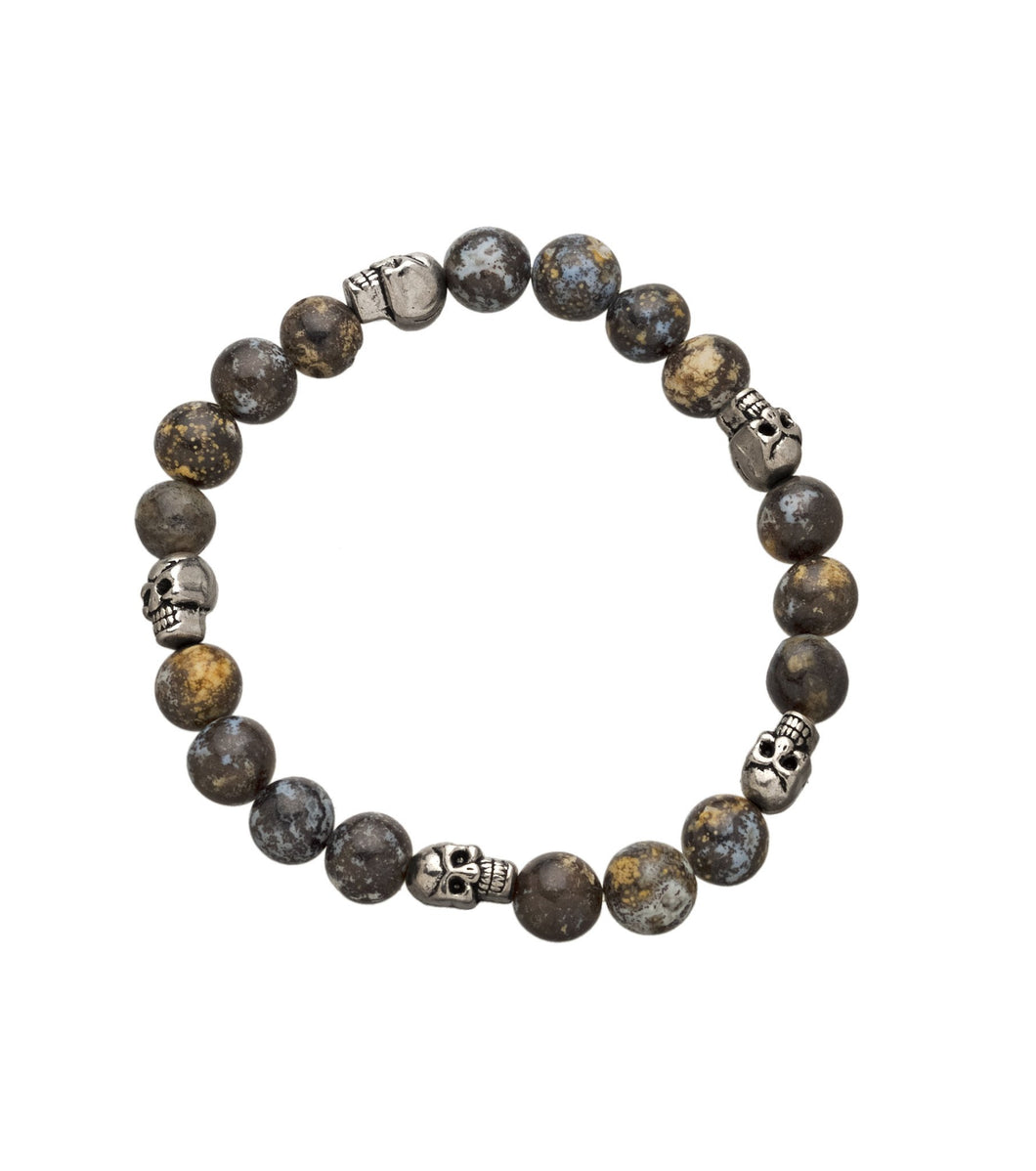 Silver Skulls & Ocean Agate Bead Bracelet - eklexic