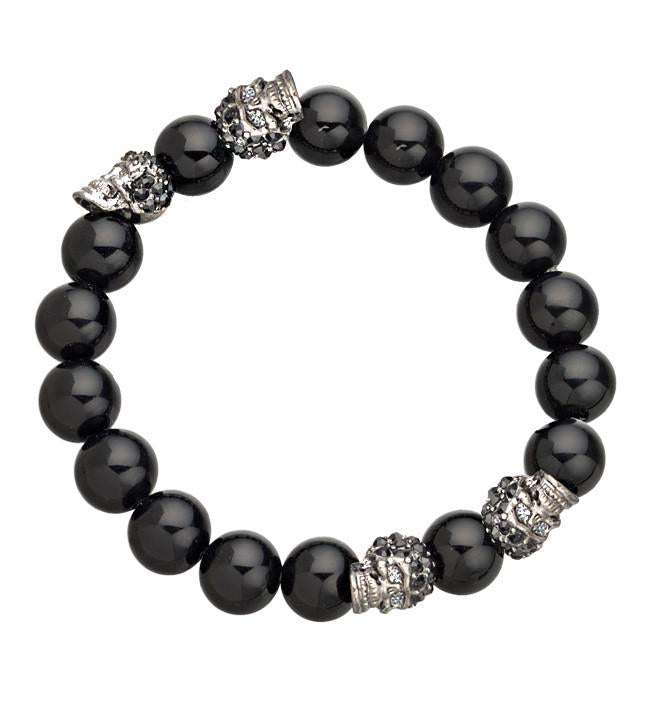 Gunmetal Skull and Onyx Bead Bracelet - eklexic